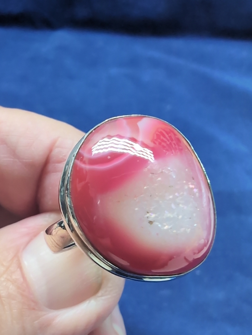Sterling Silver 925 Celestial Red Geode Druzy Statement Ring Size 6.5
